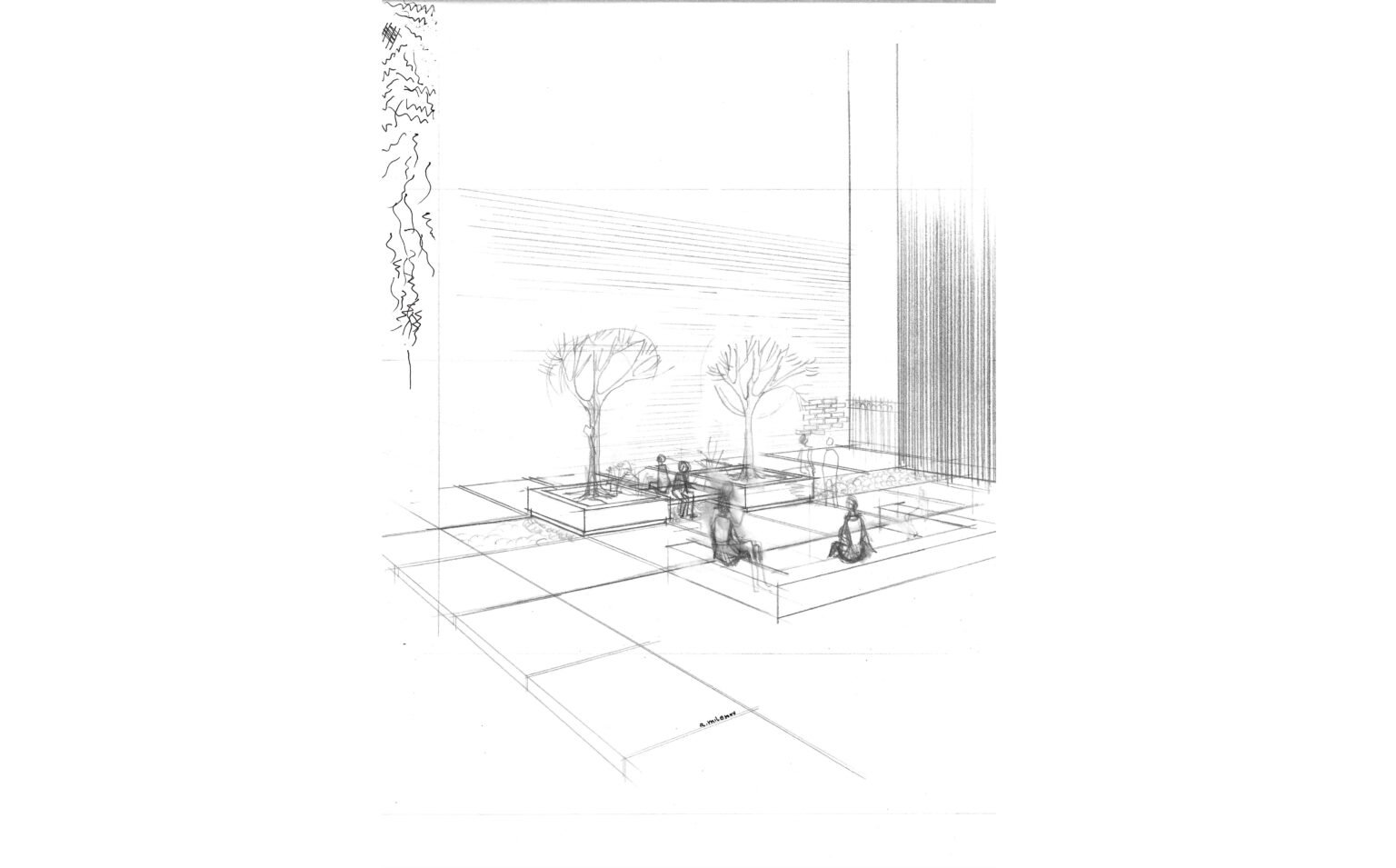 Plaza seating and planters